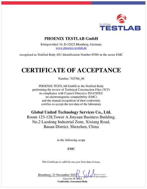 Chiny Global United Technology Services Co.,Ltd. Certyfikaty