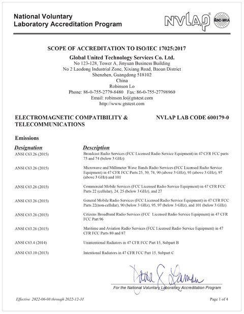 Chiny Global United Technology Services Co.,Ltd. Certyfikaty