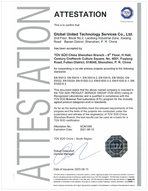 Chiny Global United Technology Services Co.,Ltd. Certyfikaty